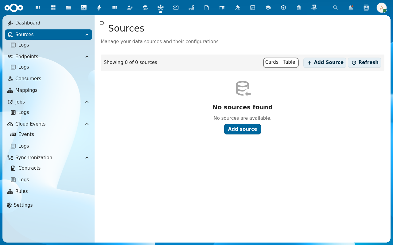 Sources list, empty state