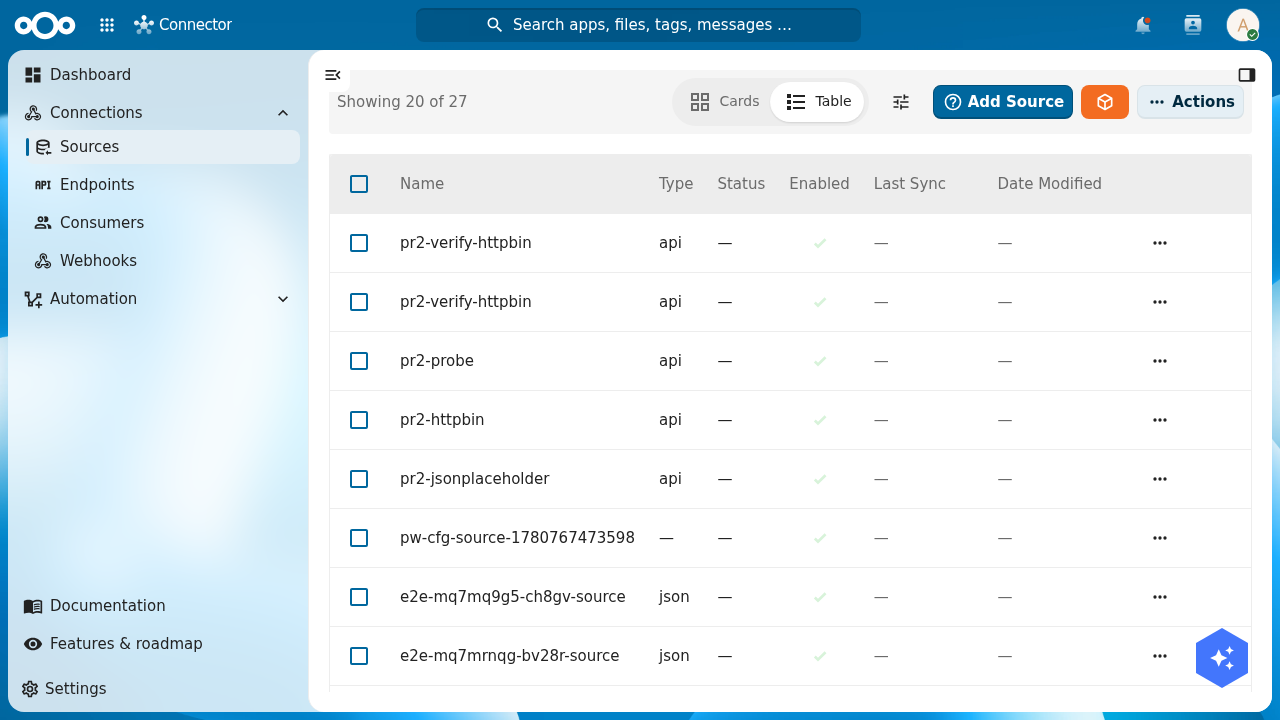 Sources list with Add Source button