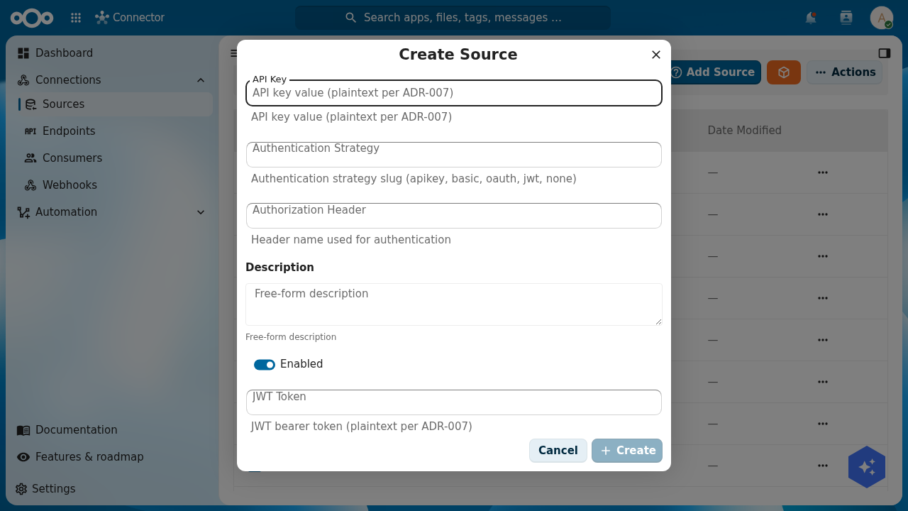 Create Source dialog