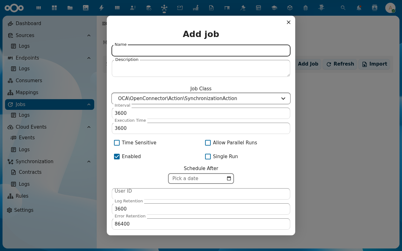 Add Job dialog