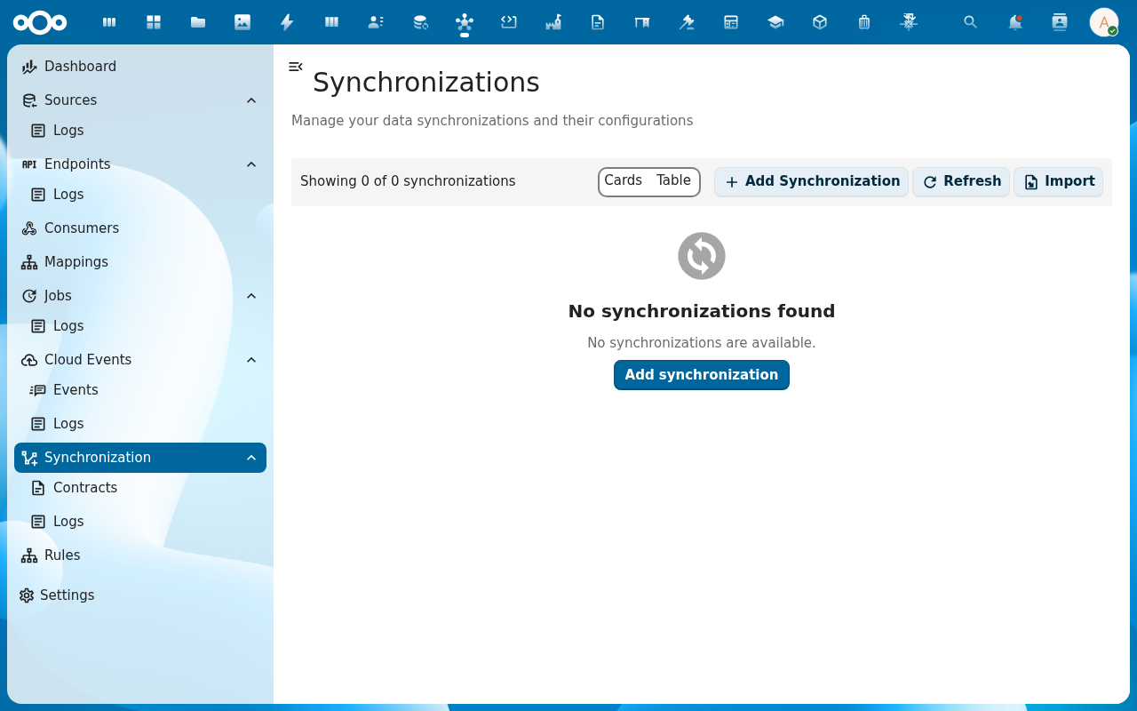Synchronization list with Add Synchronization